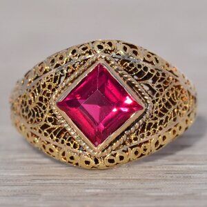 Lab Created Ruby Ring in Yellow Gold